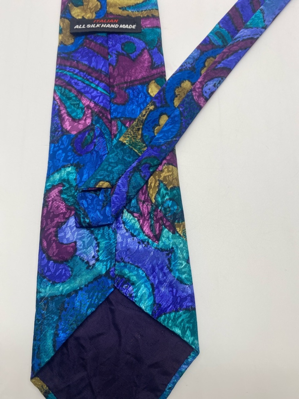 90’s Vintage Vibrant Multicolor Silk Tie - Bold Blue & Teal Paisley #0022